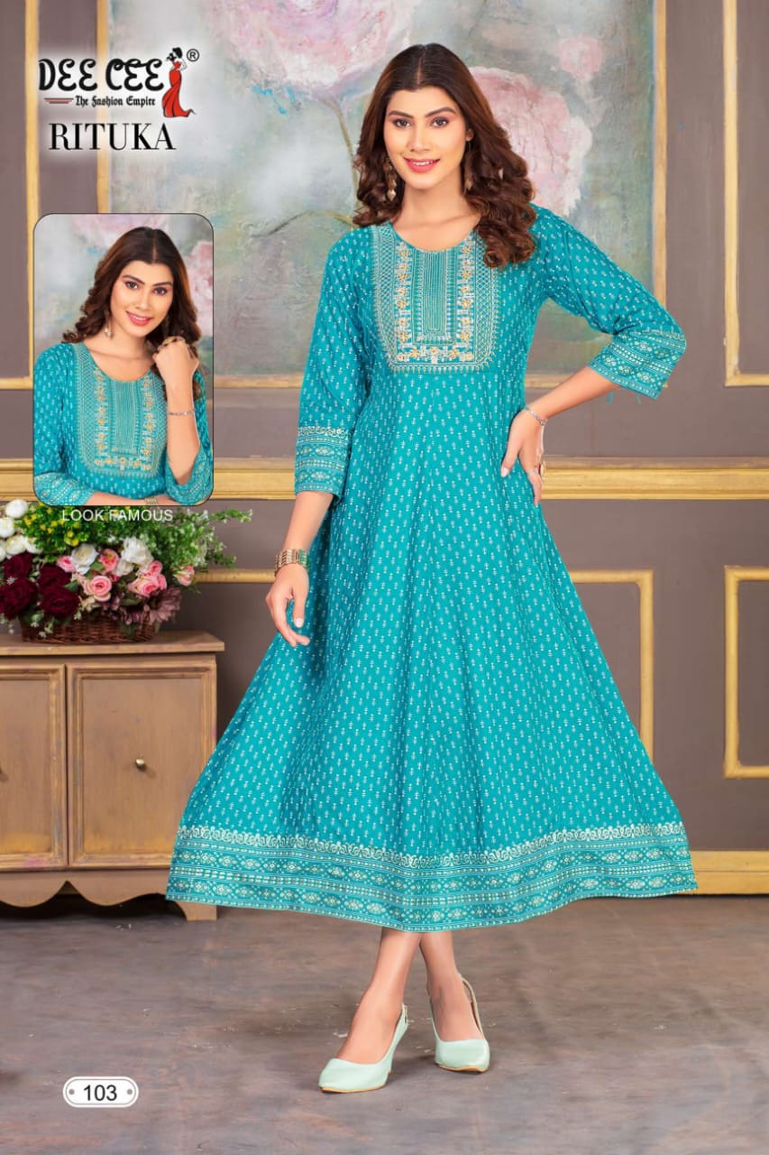 Rituka By Dee Cee Printed Wholesale Long Anarkali Kurtis Orders In India